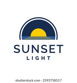 simple retro illustration of a sun on the sea. sunset logo good for any business or related to beach