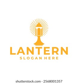 Simple Retro Lamp design logo. Lantern logo design with gold color. Vintage Lantern logo design vector