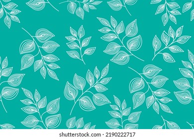 Simple retro leaves botanical seamless pattern on blue background