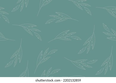 Simple retro leaves botanical seamless pattern on blue background