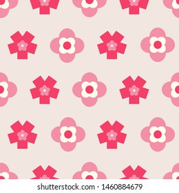 Simple retro pink floral seamless repeat pattern suitable for use as wallpaper, background, textiles, home goods, stationery and much more.