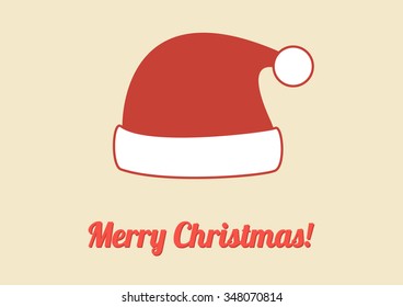 Simple retro poster for Christmas - with text Merry Christmas and Santa's hat