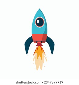 Simple retro spaceship icon. Cartoon rocket spaceship take off. Isolated vector illustration.