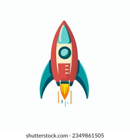 Simple retro spaceship icon. Cartoon rocket spaceship take off. Isolated vector illustration.