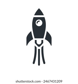 Simple retro spaceship icon. Cartoon rocket spaceship take off. Isolated vector illustration.