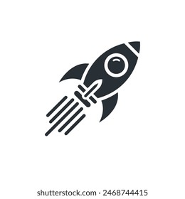 Simple retro spaceship icon. Cartoon rocket spaceship take off. Isolated vector illustration.