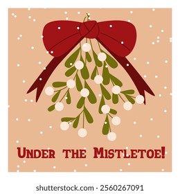 simple retro style greeting card, with mistletoe, vector illustration