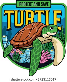 ilustração de tartaruga marinha estilo retro simples para logotipo