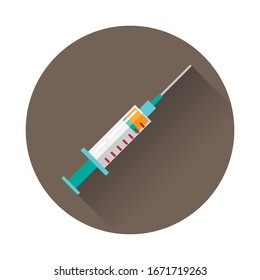 Un simple icono de jeringa de estilo retro sobre un fondo circular. Icono de ilustración del vector