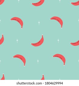 Simple retro vector bed banana pattern with teal aqua blue background