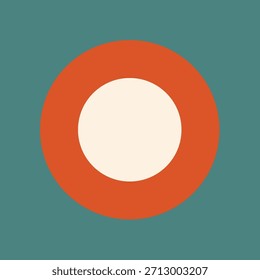 A simple, retro-inspired abstract graphic featuring concentric circles in orange and cream against a teal background.