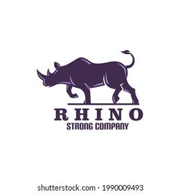 simple rhino logo, silhouette of dark purple running rhino vector illustrations