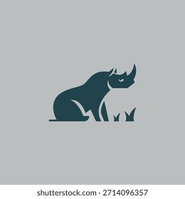 simple rhino sitting logo design