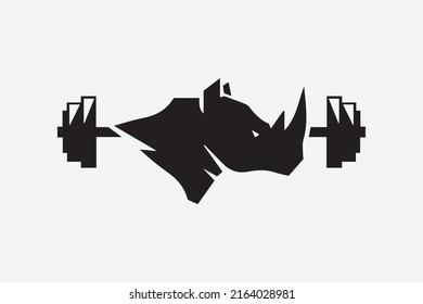 Simple Rhinos logo design with barbell