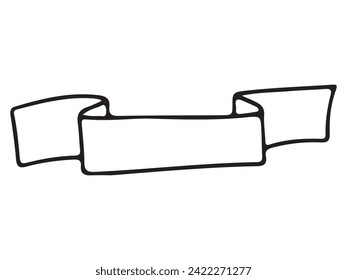 Simple ribbon black contour symbol isolated on white. Outline sign kit of text banner. Decorative Tape linear icons of vintage flag, graphic sale badge.