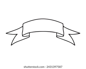 Simple ribbon black contour symbol isolated on white. Outline sign kit of text banner. Decorative Tape linear icons of vintage flag, graphic sale badge.