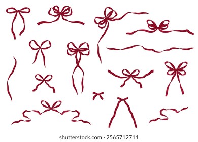 Simple ribbon bow collection. Vector illustration in hand-drawn style