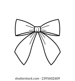 Sencillo arco de cinta. Icono de dibujo manual de elementos decorativos festivos. Ilustración vectorial aislada en estilo de línea de doodle.