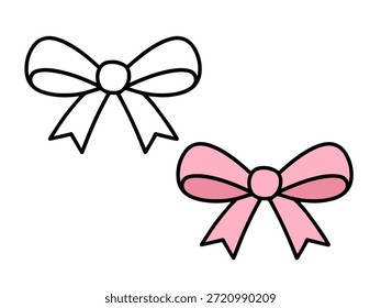 Ilustración simple del arco de la cinta con una versión coloreada y una versión del contorno, estilo lindo y mínimo conveniente para los iconos, las pegatinas, los gráficos del regalo, el contenido de los niños, y las páginas para colorear.