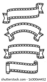 Simple ribbon vector design with star edges and halftone color shadow effects