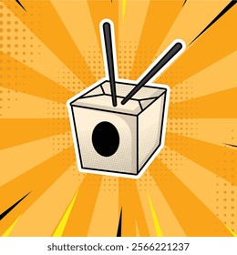 Simple rice box pop art comic icon illustration