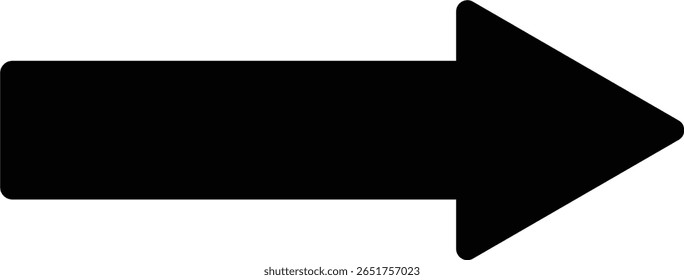 Einfaches Pfeil-Symbol in schwarzer Silhouette. Minimalistisches Richtungssymbol für Benutzeroberfläche, Kartennavigation, Infografiken oder Beschilderung.