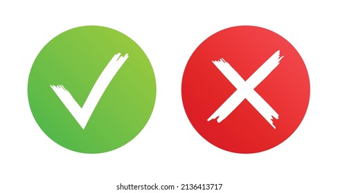 Simple right and wrong button set. Check mark and cross mark symbol.