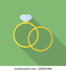 Simple ring and ring with diamond or jewel. Flat style icon