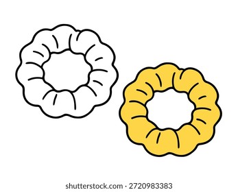 Simples ilustração de massa anel com uma versão colorida e uma versão de contorno, estilo bonito e mínimo adequado para ícones, adesivos, gráficos de alimentos, conteúdo infantil e páginas de coloração.