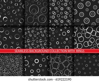 Simple rings patterns. Seamless vector collection. Black and white texture.