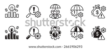 simple risk management safety protection icon line set finance assessment strategy warning alert gear control signs vector illustration