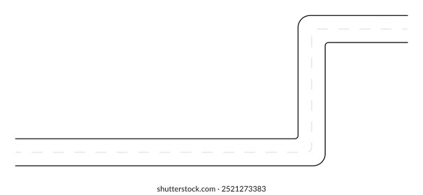 A simple road design featuring a sharp corner turn drawn with crisp, straight lines and dashed central line. Ideal for urban planning, transportation, navigation, auto-related applications, and archit