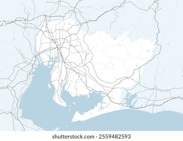 Simple road map of Aichi Prefecture and neighboring prefectures in Japan.