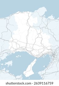 Simple road map of Hyogo Prefecture and neighboring prefectures in Japan.