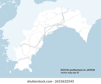 A simple road map of Kochi Prefecture, Japan.