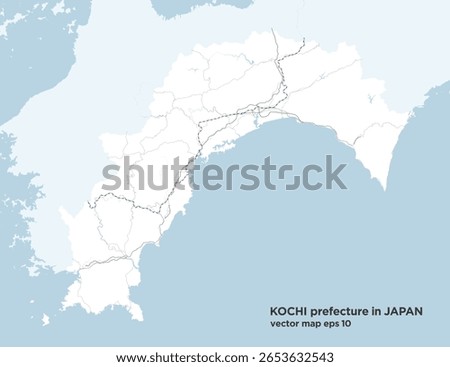 A simple road map of Kochi Prefecture, Japan.