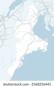 Simple road map of Mie Prefecture and neighboring prefectures in Japan.