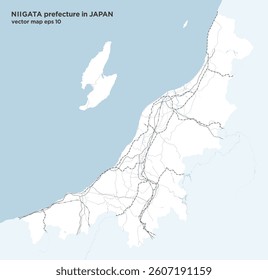 Simple road map of Niigata prefecture in Japan