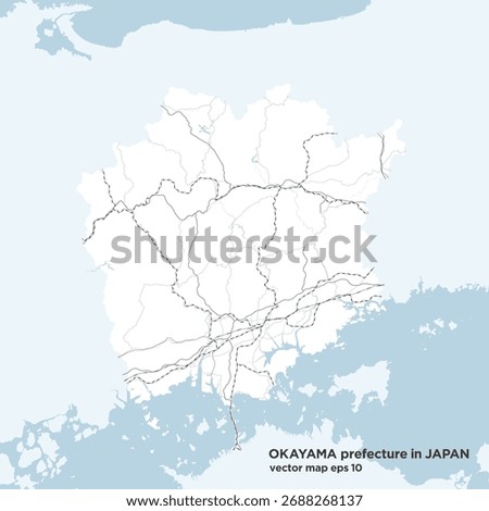 A simple road map of Okayama Prefecture, Japan.