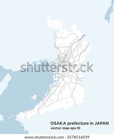 A simple road map of Osaka Prefecture, Japan.