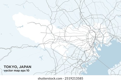 Um simples mapa rodoviário de Tóquio, Japão, incluindo as províncias vizinhas. 