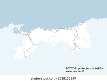 A simple road map of Tottori Prefecture, Japan.