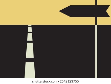 A simple road sign and highway graphic, perfect for navigation or transportation themes. Features a directional arrow and road illustration in muted colors, symbolizing guidance and travel.