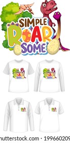 Simple Roar Some font and Dinosaur cartoon character logo with different types of shirts illustration