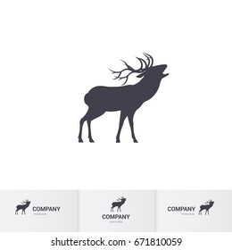 Simple Roaring Horned Deer Silhouette for Mascot Logo Template