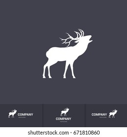 Simple Roaring Horned Deer Silhouette for Mascot Logo Template on Dark Background