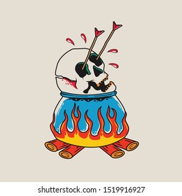 simple roasted skull tattoo designs illustration
