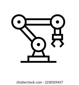 Simple robot arm icon. Automation of line work. Manufacturing. Vector.