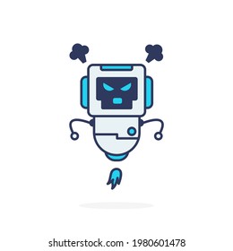 Simple Robot Character Very Angry Pose Illustration Cute Blue