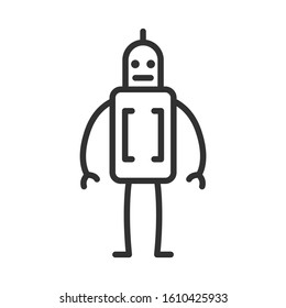 Simple robot, linear icon. Editable stroke